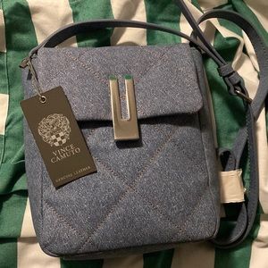 Leather purse with denim print